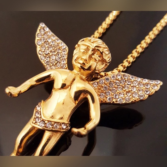 FASHION JEWELRY FASHION BLING NECKLACE STERLING STEEL HIP HOP BABY ANGEL PENDANT - Picture 6 of 9